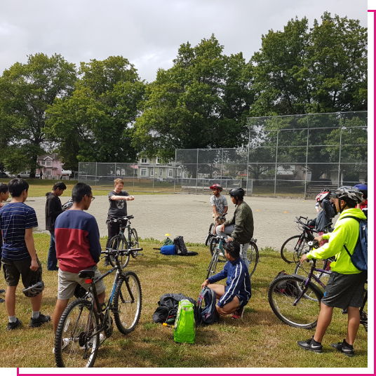 Group of kids learning about bikes in Vancouver